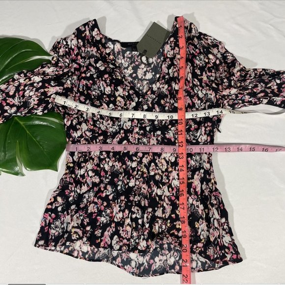 NWT $135 Allsaints [ Small ] Kota Freefall Floral Blouse Black Pink Multi #5312b - Picture 3 of 16